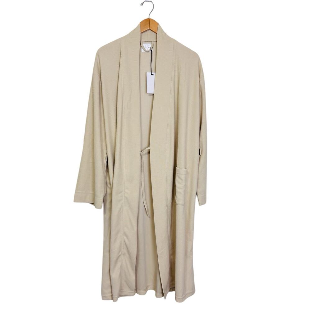 Line and Dot Waffle Knit Robe With Pockets and Self Tie Belt Size L/XL NEW - Picture 6 of 8